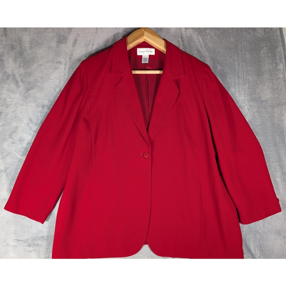 Rena Rowan Red Single Button Blazer Jacket Notch Lapel Career Plus Size 20W